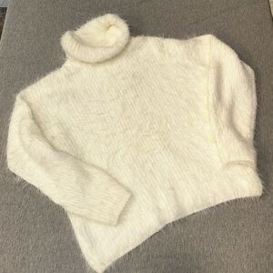 Express Cream Fuzzy Turtleneck Sweater